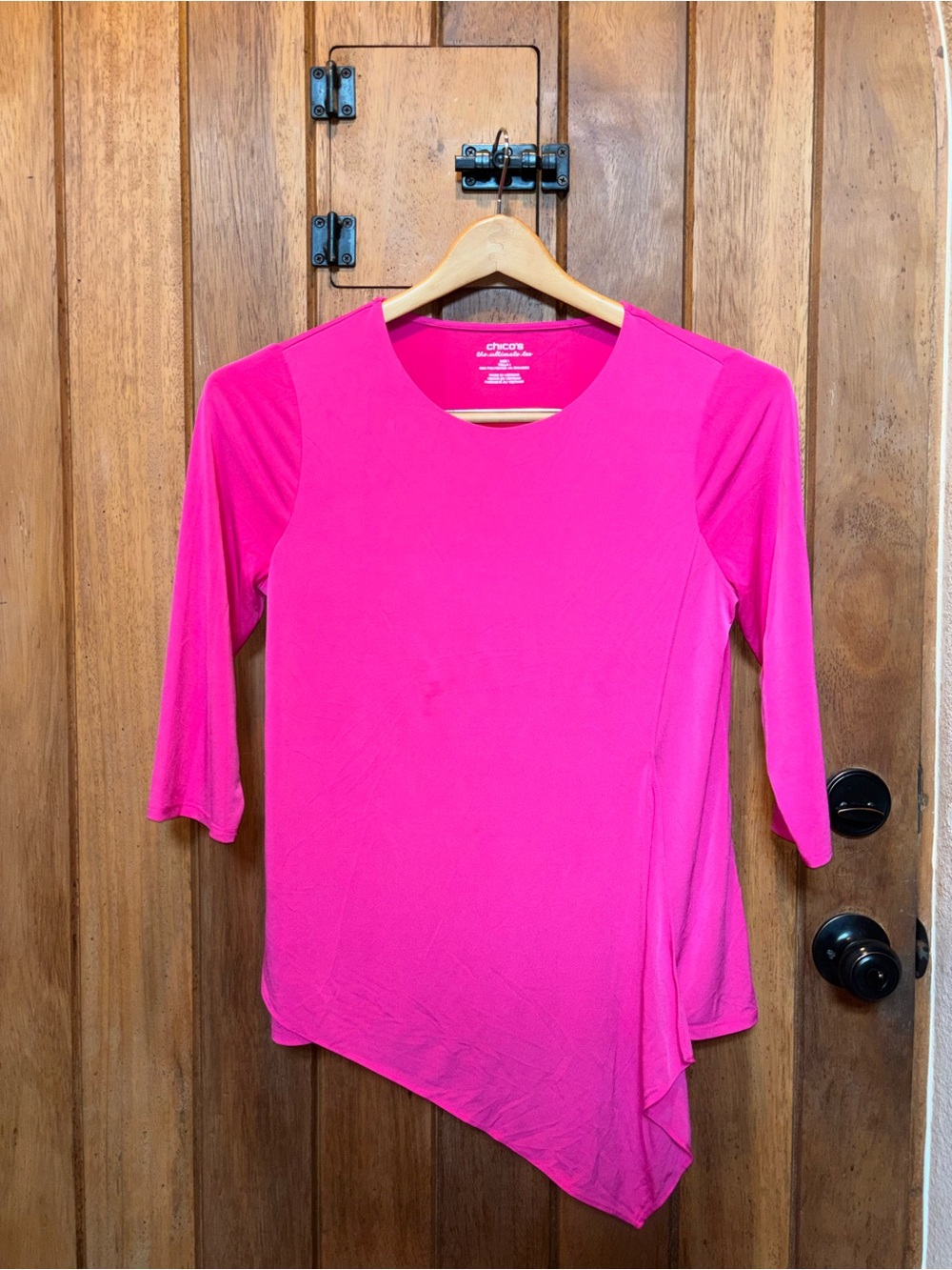 Chico's Hot Pink Asymmetric Hem 3/4 Sleeve Tunic